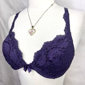 Vintage Victorias Secret 34C Gold Label Purple Lace Push Up Underwire Bra Gothic